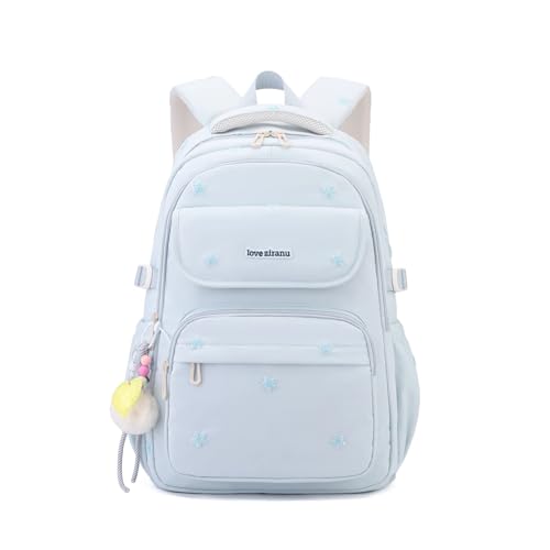 EKUIZAI Kids Backpack for Girls Middle School Backpack for Teen Students Solid Kids Bookbag with Star Embroidery, Blue - color: A-blue