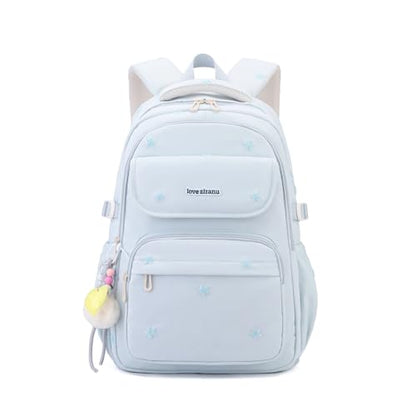 EKUIZAI Kids Backpack for Girls Middle School Backpack for Teen Students Solid Kids Bookbag with Star Embroidery, Blue - color: A-blue