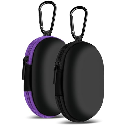 2Pack Oval Earbud Case Portable EVA Carrying Case Storage Bag Cell Phone Accessories Organizer with Carabiner for Earphone, Earbud, Earpieces, SD Memory Card, Camera Chips, Black/Purple - color: A2-Oval Black+Purple