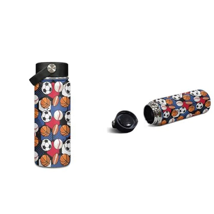ZOUTAIRONG Cute Backpack and Insulated Water Bottle, Soccer Basketball Rugby School Bags for Boys 7-10/10-12/12-16, Casual Book Bag with Side Pockets - color: Soccer Basketball Rugby
