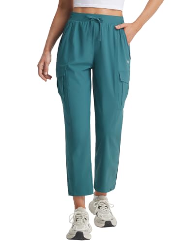 baleaf Women’s Petite Travel Hiking Pants Quick Dry Stretch Cargo Ankle Pants with Zipper Pockets - color: Dark Green, size: X-Small