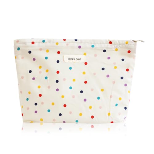 Wudygirl Large Capacity Makeup Bag Travel Cosmetic Bag Cute Makeup Organizer for Women Aesthetic Canvas Makeup Pouch Toiletry Bag Zipper Pencil Pouch (Colorful Dot) - color: Colorful Dot