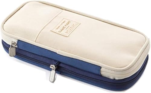 Arnuixty Large Storage Pencil Case Pen Bag with Zipper Big Capacity Pouch Organizer for Office Travel Holder Box - color: Dark Blue