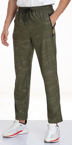 Men's Elastic Waist Hiking Pants Water Resistant Quick-Dry Lightweight Outdoor Sweatpants with Zipper Pockets - color: Camo-armygreen, size: Medium