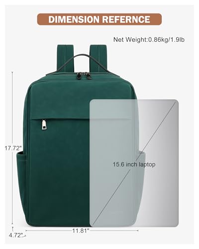 MASINTOR 15.6 inch PU Leather Laptop Backpack Purse for Women, Large College Casual Backpack Travel Bag Retro Green - color: Retro Green