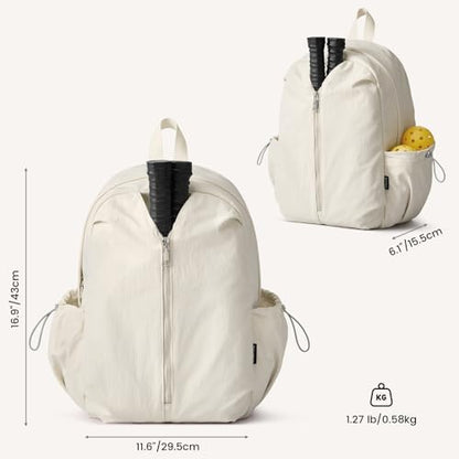 G4Free 20L Pickleball Bag for Women, Pickleball Paddle Backpack with Fence Hook, Work Travle Bag with 15" Laptop Compartment-Beige - color: Beige