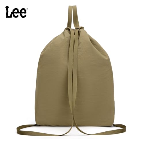 Lee Drawstring Backpack Bag Lightweight Small Gym Swim Beach Bag Water Resistant Sports Sackpack for Men Women, -LEE48-002DKH - color: Dark Khaki