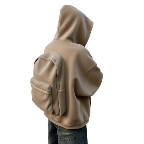Backpack Hoodie for Men Women Zipper Cardigan Creative Hoodies Lightweight Travel Hooded Sweatshirts with Backpack - color: Khaki, size: Medium