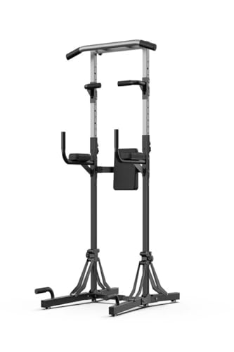 Foldable Power Tower Pull Up Bar And Dip Station, Multi-Function Strength Training Fitness Workout Station,Adjustable Height Dip Stand for Home Gym,600KG Load Capacity - color: Silver