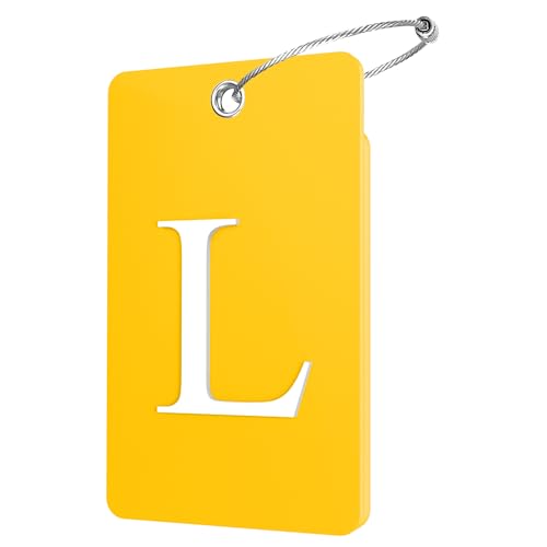 Gostwo 2 Pack Luggage Tags for Suitcases, 26 Initial Letter Travel Luggage Baggage Identification Labels ID Tag Fully Bendable Tags with Stainless Steel Loop (Yellow) (Letter L) - color: Yellow, size: Large L