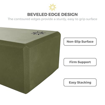 4" Yoga Block, 10 Pack Bulk EVA Foam Yoga Blocks, Firm and Supportive Yoga Brick, Balance Foam for Stretching, Pilates, and Workout, 4" x 6" x 9" - color: Olive