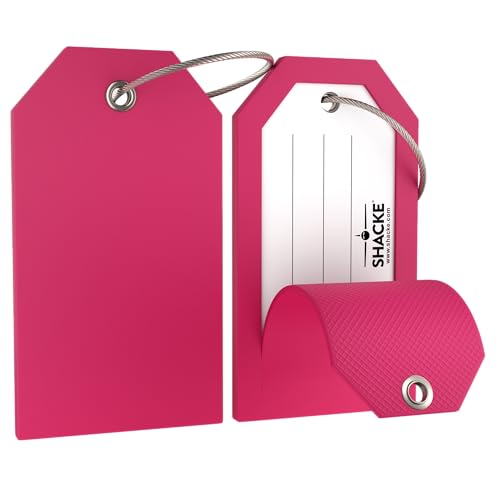 Shacke 2 Luggage Tag for Bags and Suitcases – Flexible Silicone Travel Accessory – Waterproof, Stylish, and Lightweight Bag Identifier with ID Card (Pink) - color: Pink