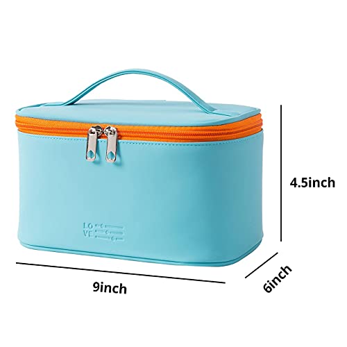 Meiyuuo Makeup Bag Large Cosmetic Bags for Women Girls Cute Travel Zipper Pouch Toiletry Organizer for Beauty Essentials Waterproof (Cyan Blue) - color: Cyan Blue