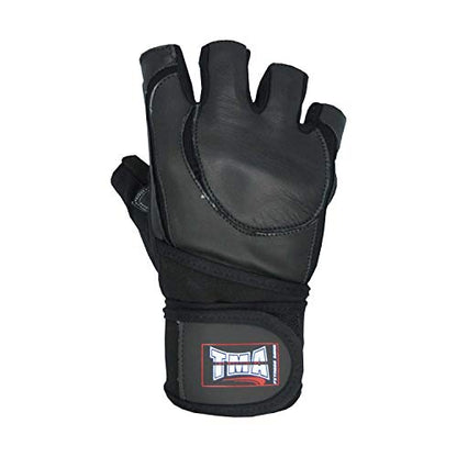 TMA Weight Lifting Gloves for Gym Workout – Cowhide Leather, Long Wrist Support with Anti Slip Palm Protection – Great Grip for Fitness, Bodybuilding, Powerlifting, Strength Training & Exercise - size: X-Large