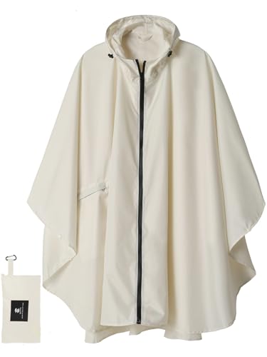 SaphiRose Unisex Rain Poncho Waterproof Raincoat Hooded for Adults Women with Pockets - color: Beige
