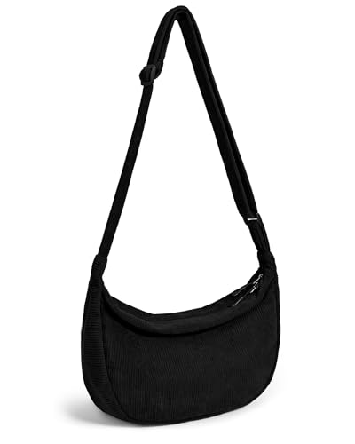 Crossbody Crescent Bag for Women Men Trendy, Crescent Sling Bag with Adjustable Strap, 2 Zippers Lightweight - color: Corduroy-black
