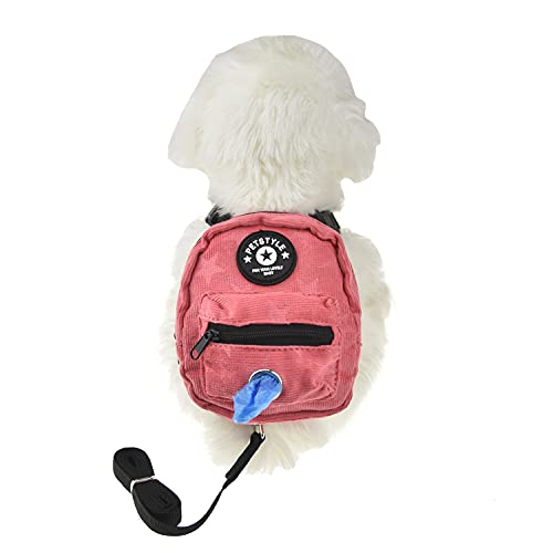 FLAdorepet Dog Backpack Harness with Leash, Dog Poop Bag Dispenser, Pet Self Carrier Adjustable Travel Hiking Walking Harness Backpack for Small Medium Dogs (M(Fit:10-15lb), Pink) - color: Pink, size: M(Fit:10-15lb)
