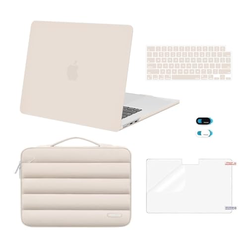 MOSISO Compatible with MacBook Air 15 inch Case M5 2026 M4 2025 M3 2024 M2 2023 A3448 A3241 A3114 A2941, Plastic Hard Shell Case&Puffy Sleeve Bag&Keyboard Skin&Webcam Cover&Screen Film, Sand - color: Sand