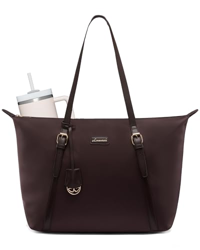 LOVEVOOK Laptop Tote Bag for Women, Lightweight Work Tote with Cup Holder, Waterproof Large Computer Bag for Office Travel - color: Intense Brown, size: 15.6Inch