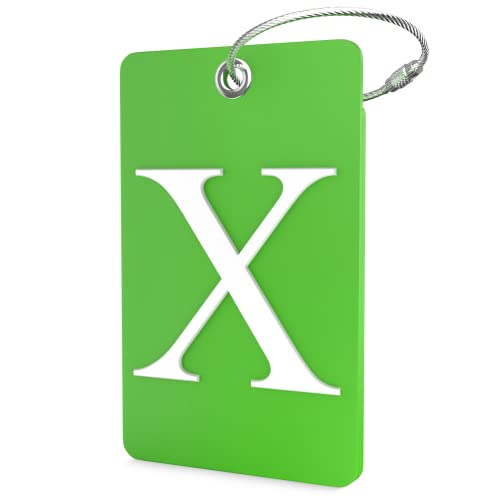 Shacke Luggage Tag Initial – Fully Bendable Tag w/Stainless Steel Loop (Green, X) - color: Green, size: Letter X