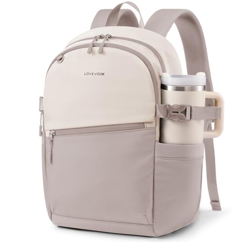 LOVEVOOK Everyday Backpack for Women, Chic Versatile Backpack with Water Bottle Pocket, Lightweight Waterproof Casual Daypack for City Work Commute, College, Travel & Gifts, Beige-Light Gray - color: Beige-light Gray, size: Medium-15.6inch