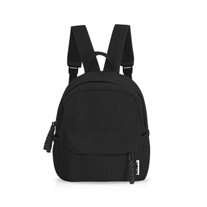 Women’s Small Backpack, Ladies Lightweight Corduroy Backpack, Casual Multi Compartments Travel Daypack Purse (Black) - color: Black