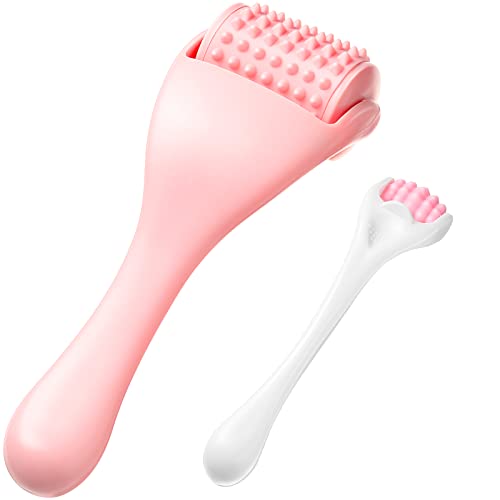 Tondiamo 2 Pcs Muscle Roller Gift Fascia Stick Cellulite Face Muscle Body Massage Roller Massage Tool for Relief Neck Arm Back Leg Body Deep Release(Pink,Silicone) - color: Pink, style: Silicone