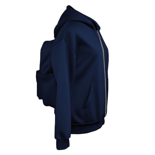 Backpack Hoodie for Men Women Zipper Cardigan Creative Hoodies Lightweight Travel Hooded Sweatshirts with Backpack - color: Navy, size: X-Large