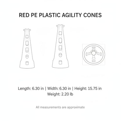 Red PE Plastic Agility Cones for Sports Training, Stackable Field Markers for Soccer and Basketball Drills - size: 6.3 x 6.3 x 15.75"