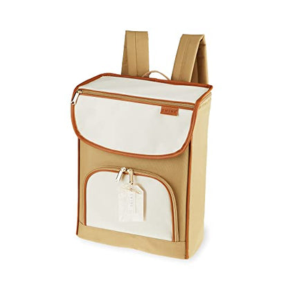 Twine Insulated Cooler Backpack, Wine Tote, Insulated Liner, Shoulder Straps, 2 Front Pockets, Includes Corkscrew, Beige, Set of 1 - style: Wine Cooler Backpack