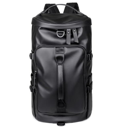 Travel Backpack, Men's Sports Dry and Wet Separate Gym Bag, PU Material Training Portable Shoulder Crossbody Bag, Unisex(Black) - color: Black