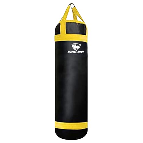 4 ft 80lb Heavy Boxing Punching Bag, Muay Thai, MMA, Strength Training Equipment, Hanging, Rhino Logo, Two Tone - color: Black / Yellow, style: Filled