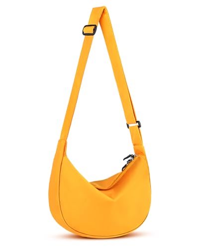 Crossbody Crescent Bag for Women Men Trendy, Crescent Sling Bag with Adjustable Strap, 2 Zippers Lightweight - color: Orange