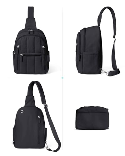 HomemeDiary Large Sling Bag for Women, Puffer Crossbody Bag Purses Sling Backpack, RFID Fanny Packs for Travel Daily Hiking - color: Black