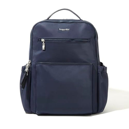 Baggallini Tribeca Expandable Laptop Backpack - 15"x11" Lightweight RFID Computer Bag for Work & Travel with Luggage Sleeve - color: French Navy Twill