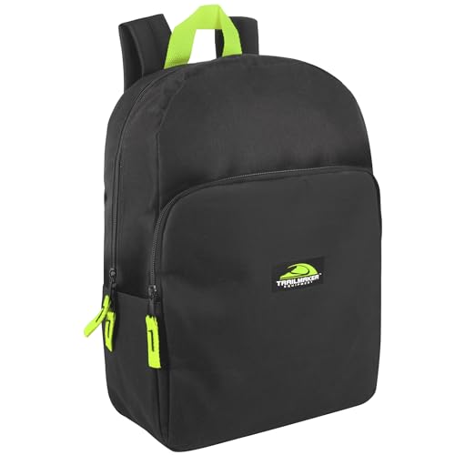 Trail maker 15 Inch Backpack for Kids, Preschool, Elementary & Middle School Students – Spacious Bookbag with Large Front Pocket, Adjustable Straps, Fits up to 13 Inch Laptop (Black Neon) - color: Black