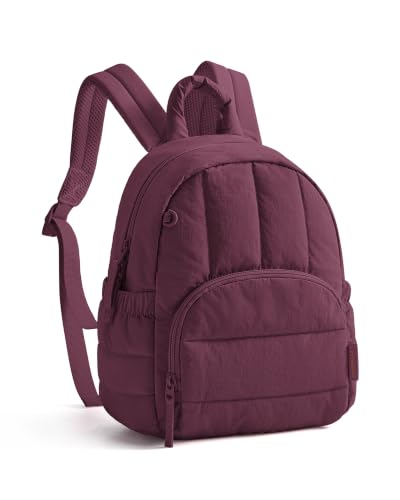 BAGSMART Mini Backpack for Women, Lightweight Puffer Small Backpack Purse, Quilted Casual Travel Daypack, Cute Water-Resistant Bookbag for Daily, Wine Red - color: Wine Red