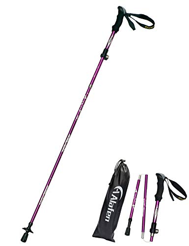 A ALAFEN Aluminum Collapsible Ultralight Travel Trekking Hiking Pole for Men and Women (Fits 5'3" - 6'2") - color: Purple