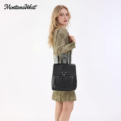 Montana West Backpack Purse for Women Casual Daypack Convertible Crossbody Backpack for Travel Work - color: Black