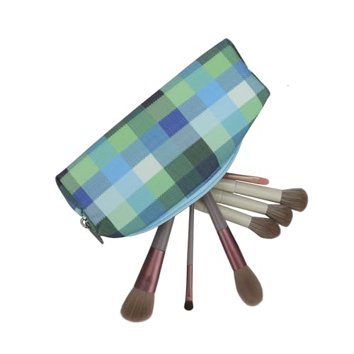 E-Tree Small Makeup Brush Bag – Mini Travel Cosmetic Pouch, Cute Checkered Zipper Case for Toiletry, Accessories & Tech Organizer | Fits Purse, Backpack (Blue Checkered) - color: Blue Checkered