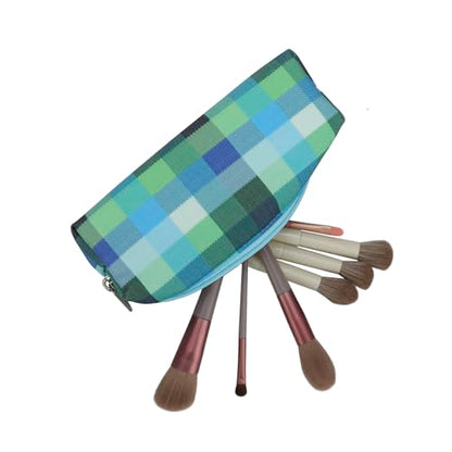 E-Tree Small Makeup Brush Bag – Mini Travel Cosmetic Pouch, Cute Checkered Zipper Case for Toiletry, Accessories & Tech Organizer | Fits Purse, Backpack (Blue Checkered) - color: Blue Checkered