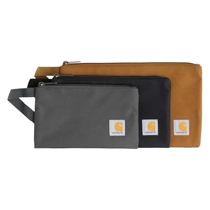 Carhartt Utility Zipper Pouch Set, Durable Water Repellent Organizers Sold in Sets of Three, Carhartt Brown/Black/Gravel - color: Carhartt Brown / Black / Gravel