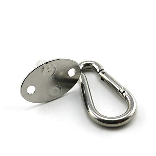 heyous 2 Set M6 Suspension Ceiling Wall Mount U Hook Anchor Hanger Stainless Steel Heavy Duty Multi Purpose Hammock Swing Ceiling Hook Olivary Base Plate with Snap Hook - color: Olivary, size: M6