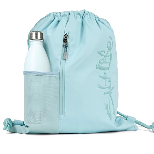 Salt Life Drawstring Backpack for Men and Women - Small Draw String Cinch Gym Bag with Water Bottle Pocket and Zipper Pocket - color: Retro Blue