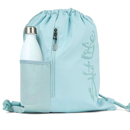 Salt Life Drawstring Backpack for Men and Women - Small Draw String Cinch Gym Bag with Water Bottle Pocket and Zipper Pocket - color: Retro Blue
