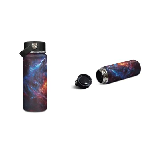 ZOUTAIRONG Boys Backpack and Cute Mini Thermos, Flaming Wolf Design Fashion Casual Backpack with Side Pockets 2 Piece School Bag Set for School Travel - color: Flaming Wolf