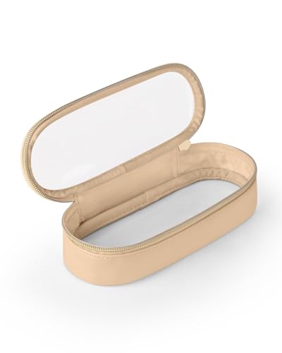 Soimeat Clear Travel Makeup Brush Holder, Leather Makeup Brush Toiletry Bag, Portable Cosmetic Brush Case, Transparent Waterproof Makeup Brush Storage Bag, Khaki - color: Khaki, size: Small