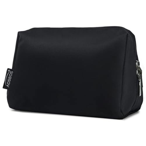 Aosbos Small Travel Makeup Pouch - Cosmetic Bag for Women, Midnight Black - color: Midnight Black