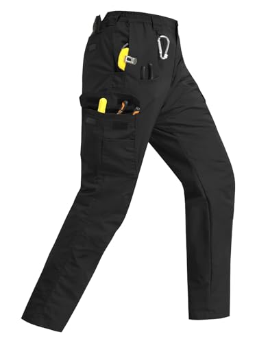 Men's Work Tactical Pants, Cargo Ripstop Pant with 11 Pockets, Waterproof Military Pants for Hiking, Travel, Outdoor - color: Black, size: 30W x 30L