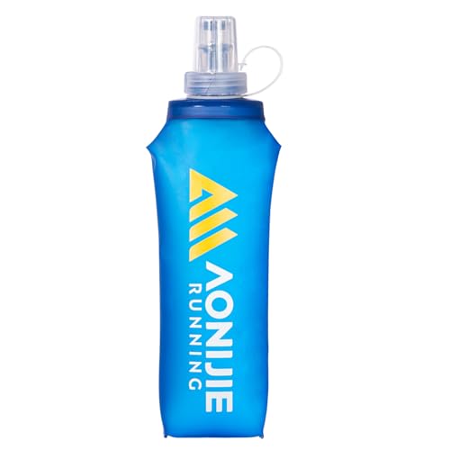 Azarxis TPU Soft Flask Collapsible Water Bottle Running Folding Gel Water Reservoir Handheld for Hydration Pack Hiking Cycling Climbing Jogging Marathon Trail Race - color: #01 Blue - 500ml -1-pack